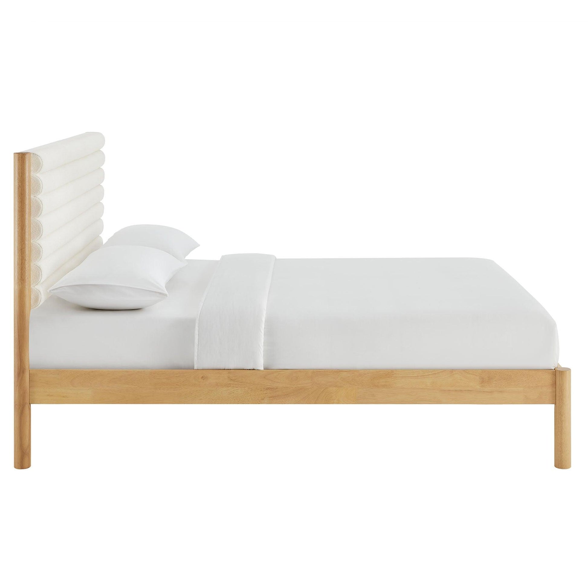 Olea Channel Tufted Boucle Solid Wood Queen Platform Bed by Modway FredCo