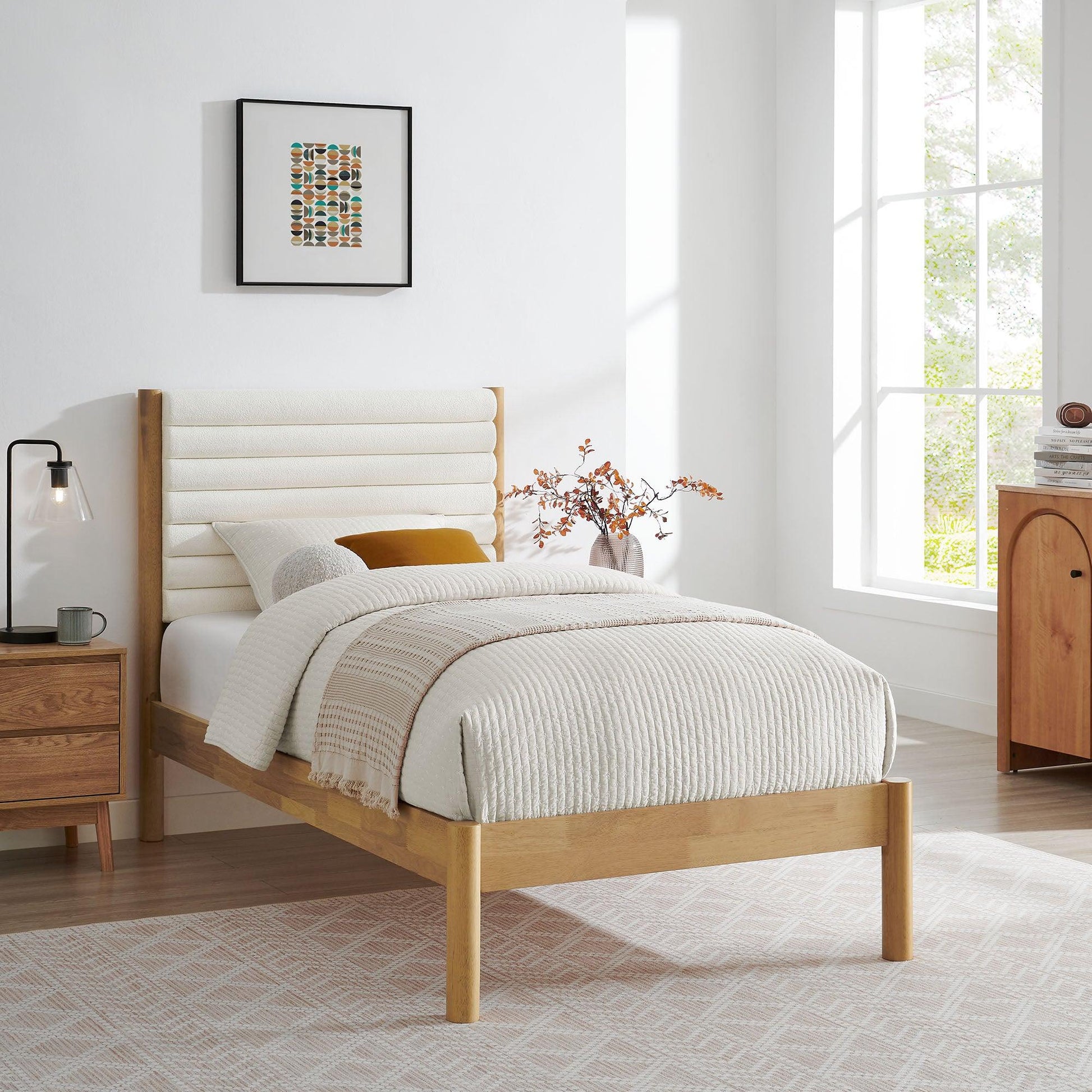 Olea Channel Tufted Boucle Solid Wood Twin Platform Bed by Modway FredCo