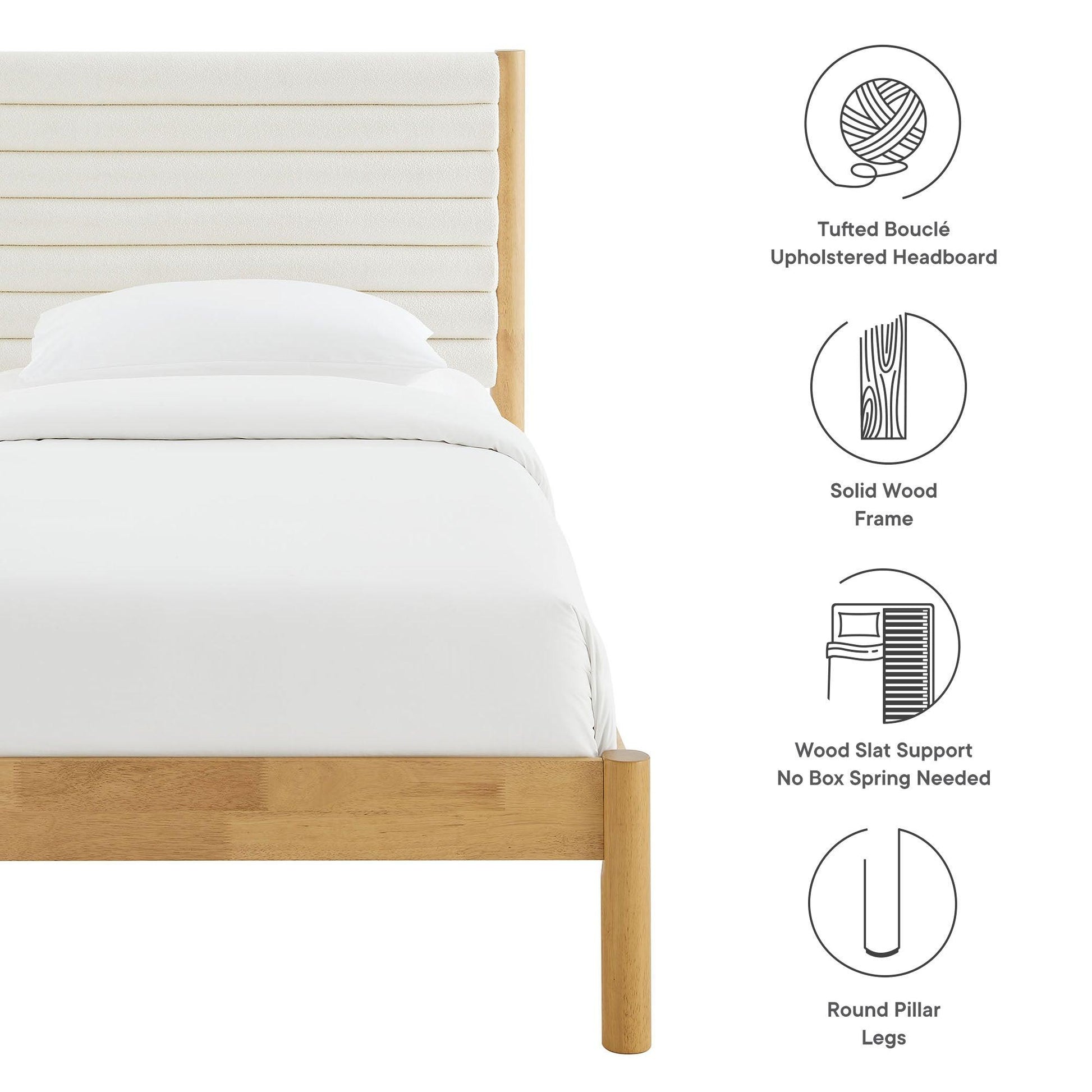 Olea Channel Tufted Boucle Solid Wood Twin Platform Bed by Modway FredCo