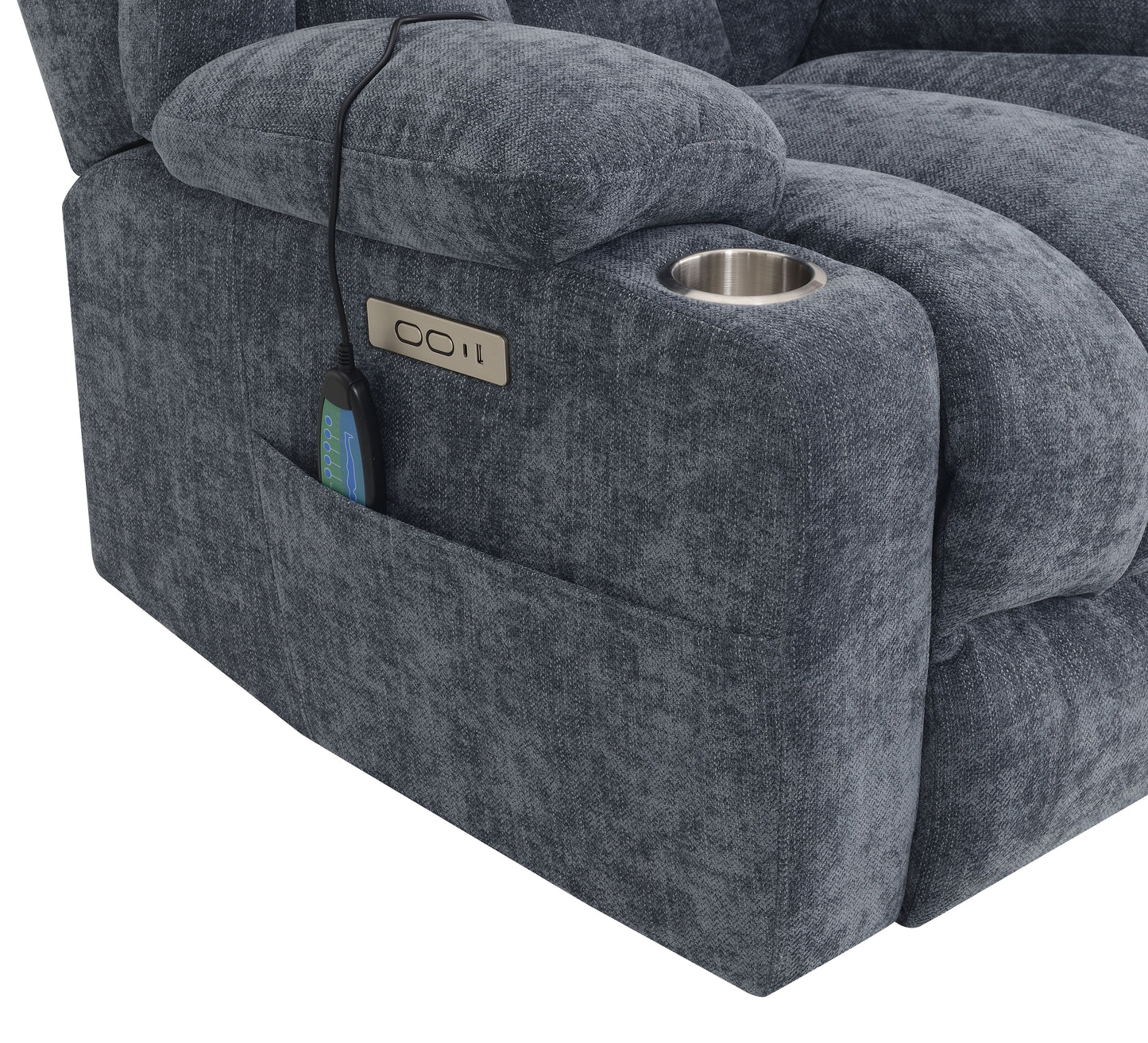 Omarion Blue Chenille Power Motion Recliner with Lift, Heating & Massage Function FredCo