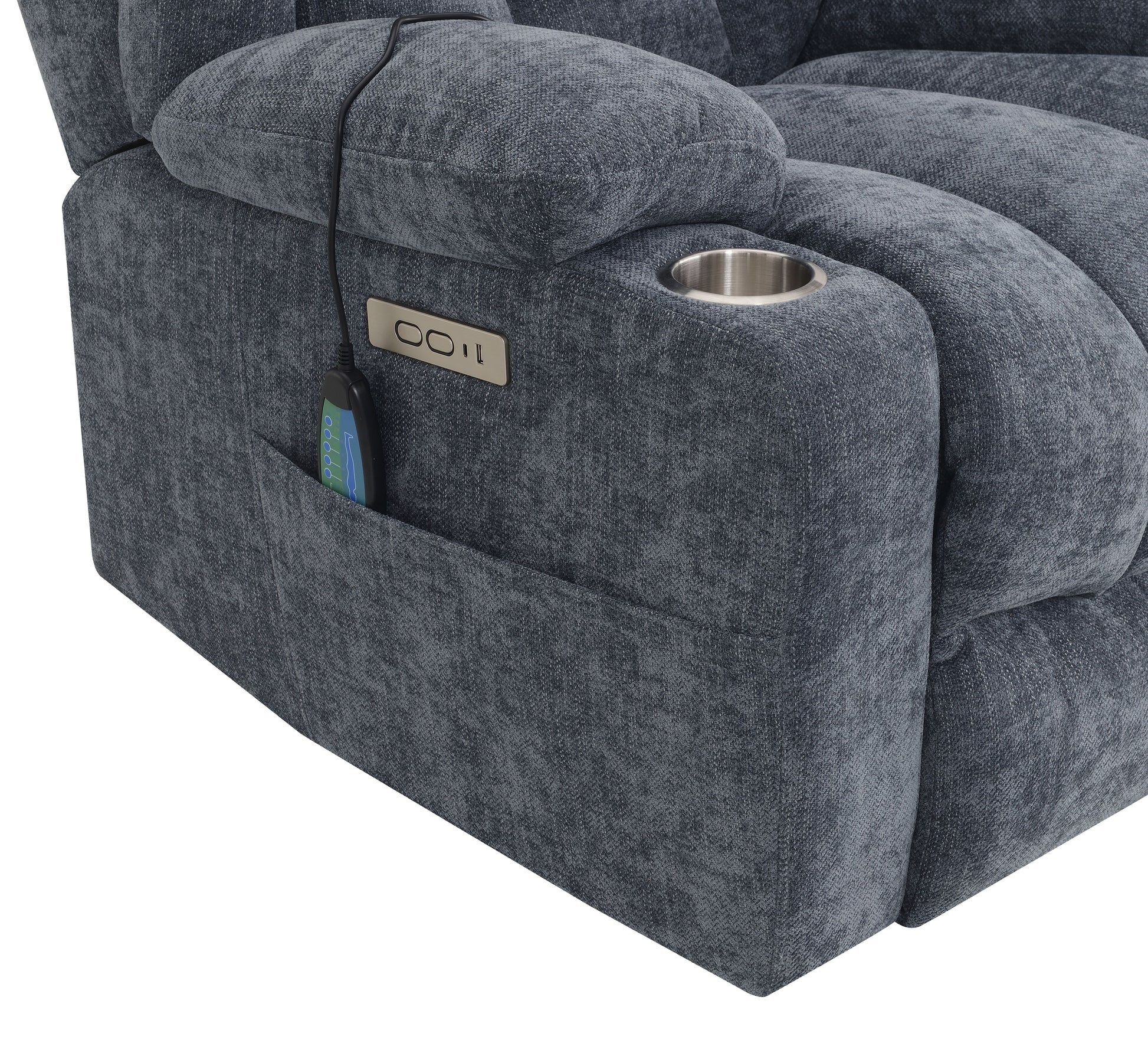 Omarion Blue Chenille Power Motion Recliner with Lift, Heating & Massage Function FredCo