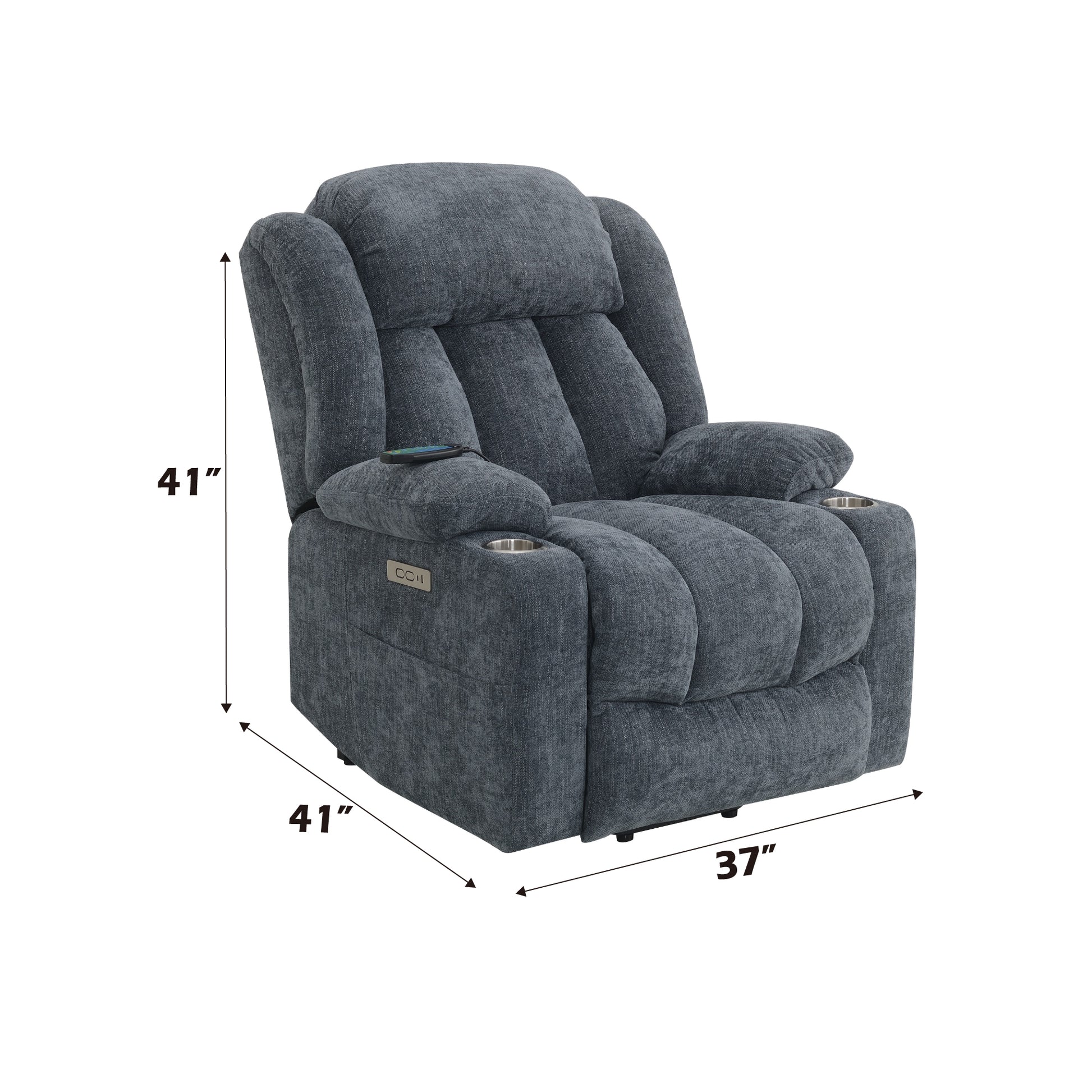 Omarion Blue Chenille Power Motion Recliner with Lift, Heating & Massage Function FredCo
