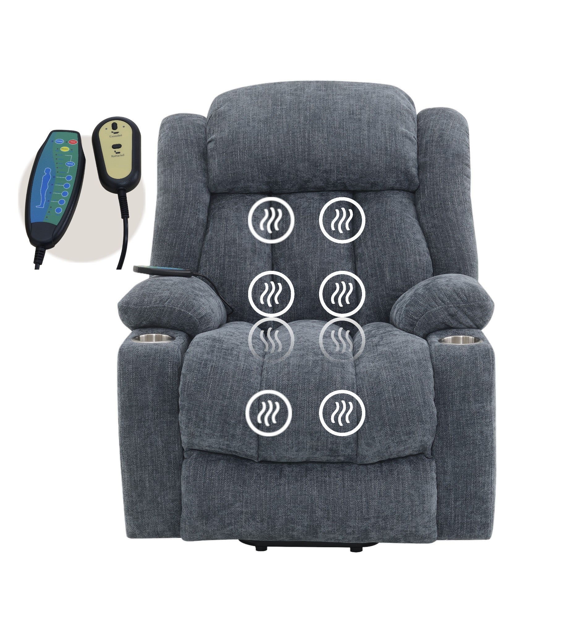 Omarion Blue Chenille Power Motion Recliner with Lift, Heating & Massage Function FredCo