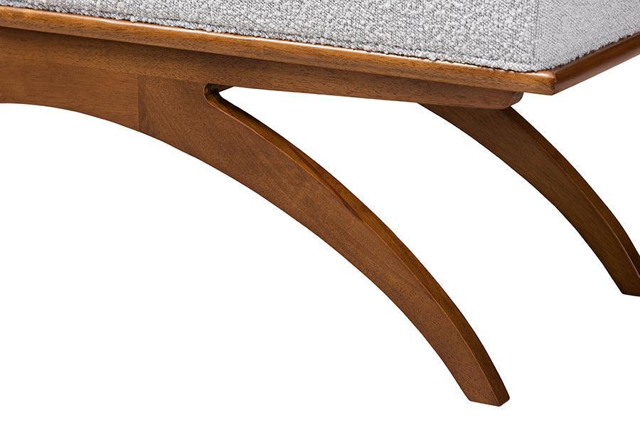 Orella Japandi Light Grey Boucle Fabric and Walnut Brown Finished Wood Bench FredCo