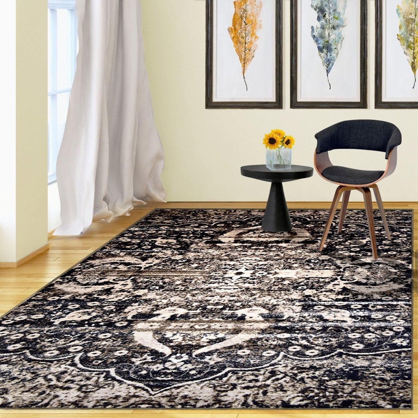 Oswell Non-Slip Foldable Vintage Damask Rug FredCo