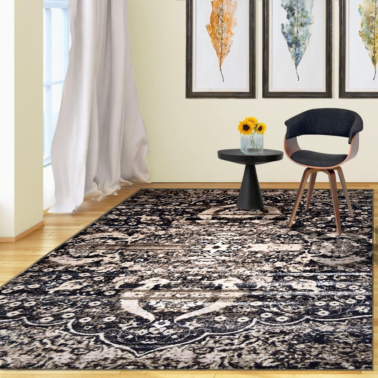 Oswell Non-Slip Foldable Vintage Damask Rug FredCo