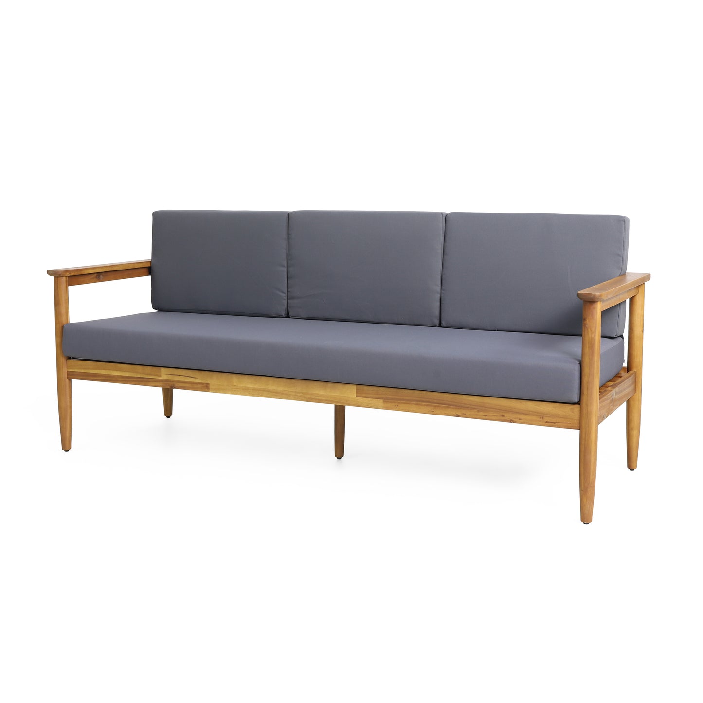 Modern wooden sofa with gray cushions, FredCo International home furniture