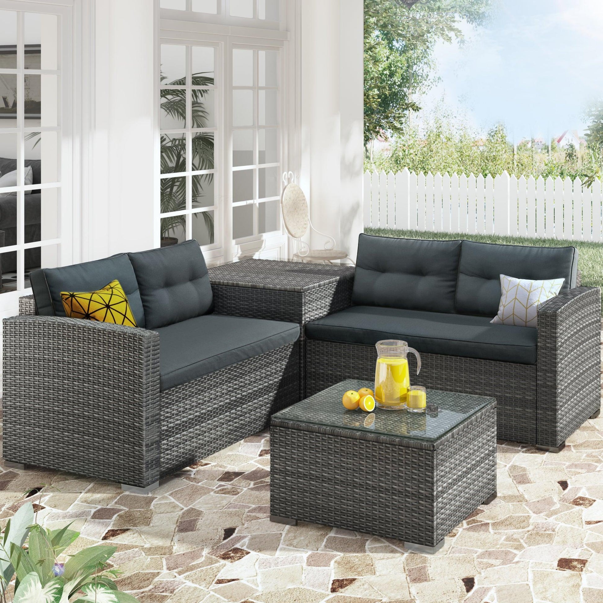 Outdoor Sofa Seating Group with Rattan Storage Box FredCo