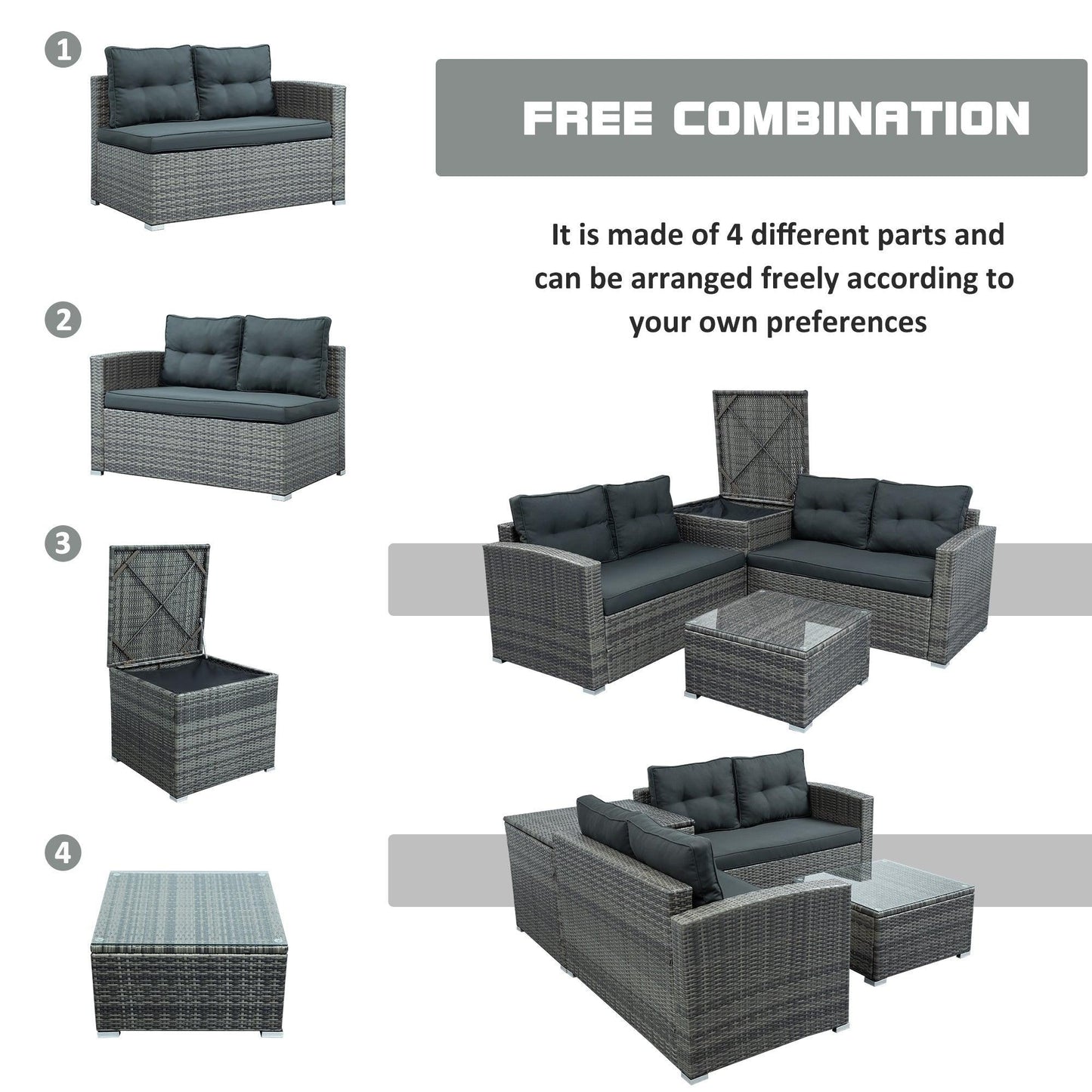 Outdoor Sofa Seating Group with Rattan Storage Box FredCo