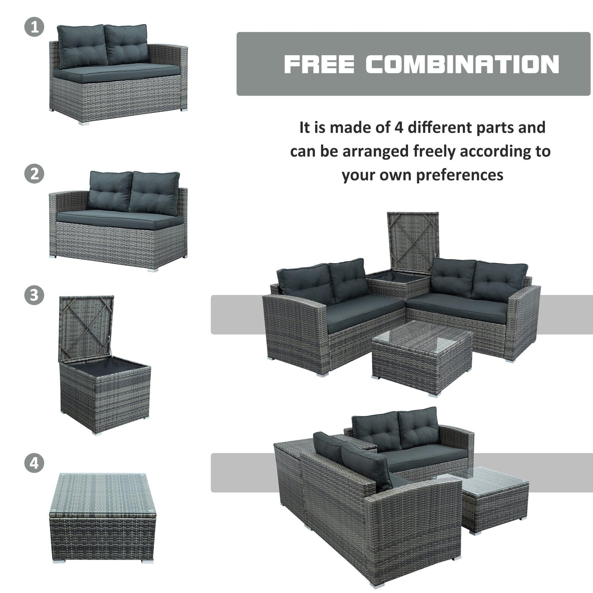 Outdoor Sofa Seating Group with Rattan Storage Box FredCo