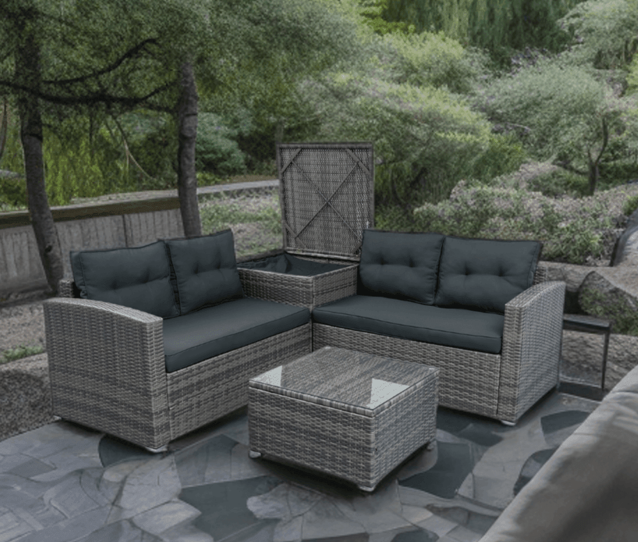 Outdoor Sofa Seating Group with Rattan Storage Box FredCo