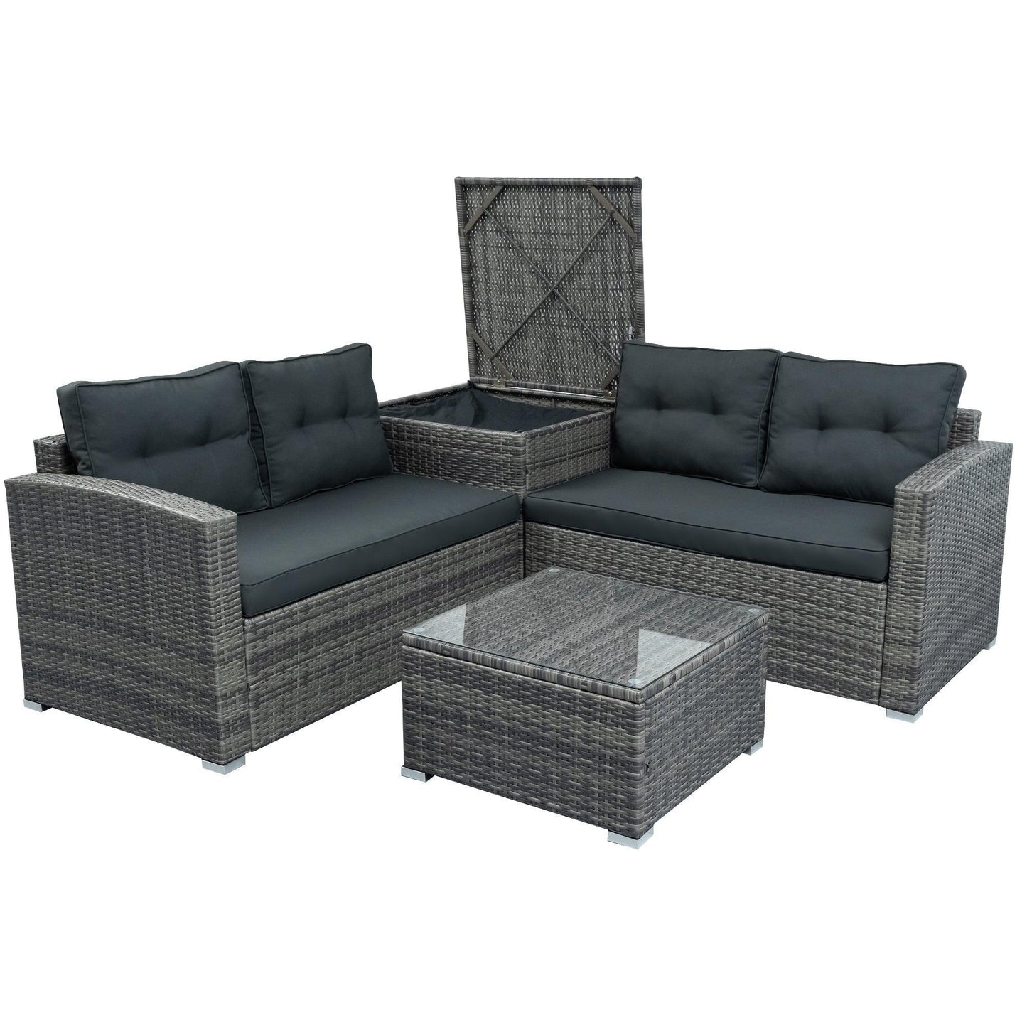 Outdoor Sofa Seating Group with Rattan Storage Box FredCo