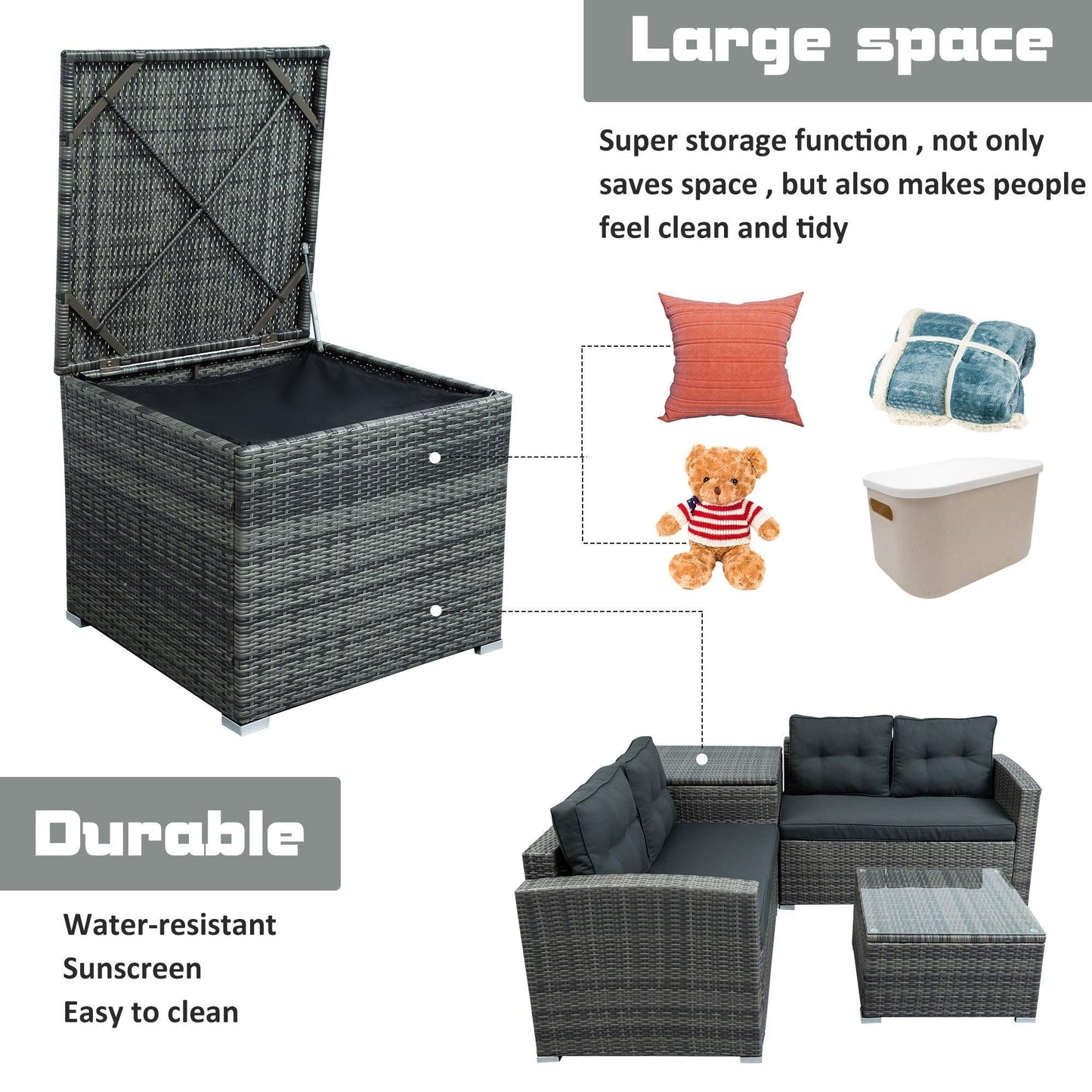 Outdoor Sofa Seating Group with Rattan Storage Box FredCo