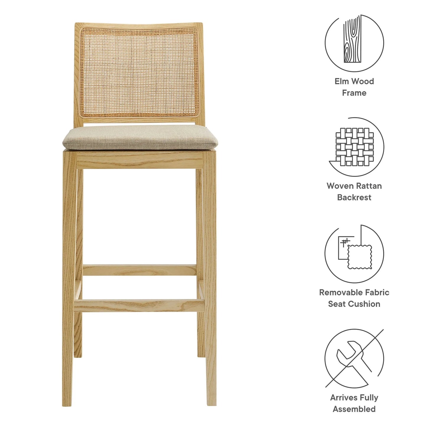 Ovard Wood and Rattan Bar Stool by Modway EEI-7289 FredCo