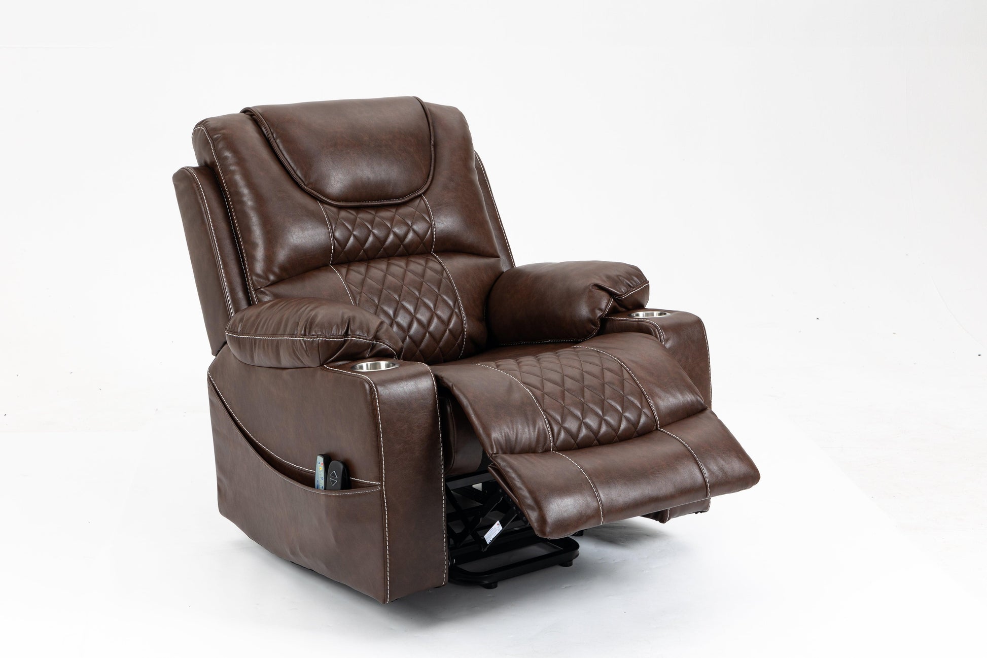 Oversized Lift Recliner Chair with Dual OKIN Silent Lift Motor, Multi-Function Massage, and Cup Holders, Brown FredCo