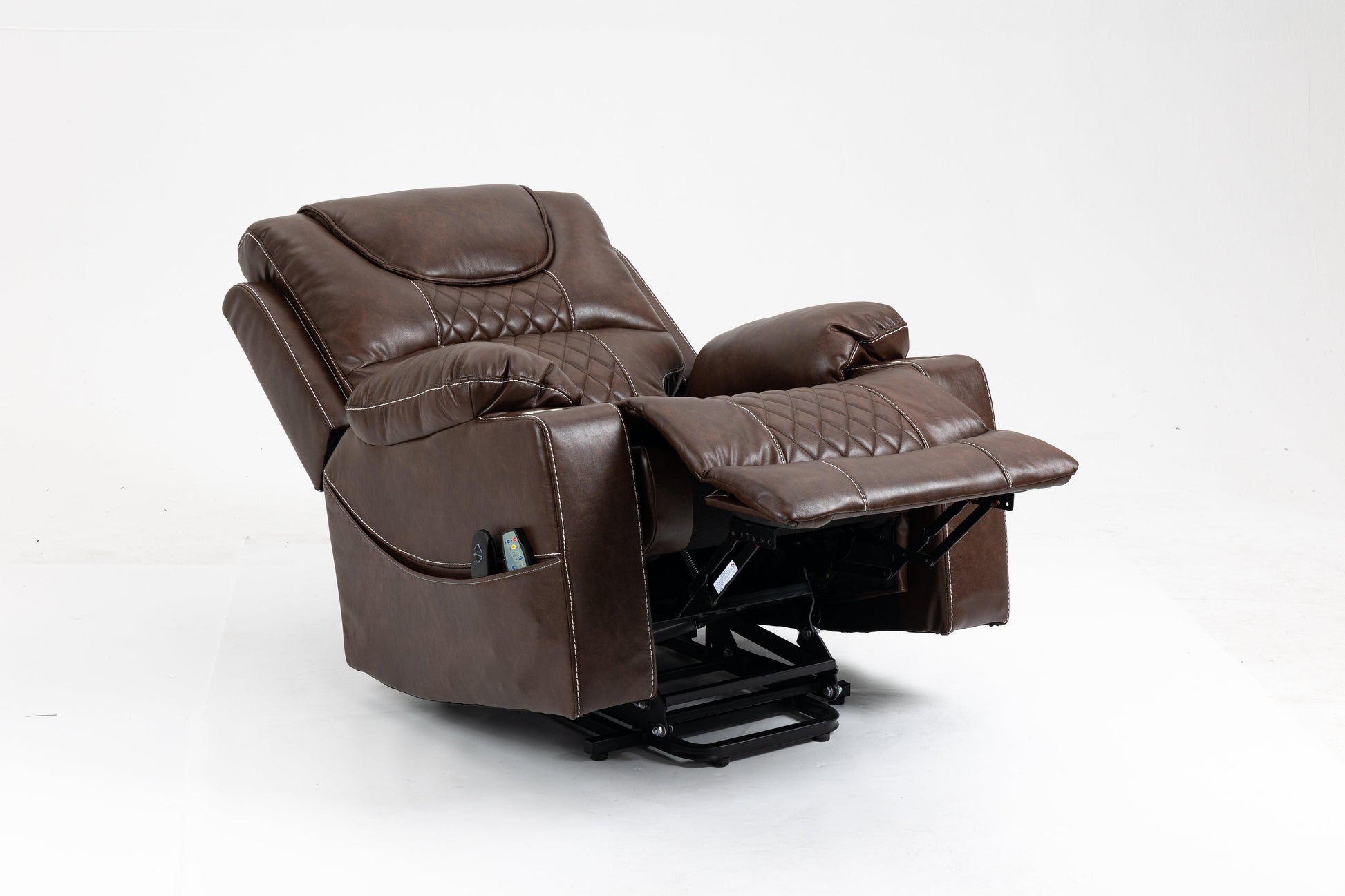 Oversized Lift Recliner Chair with Dual OKIN Silent Lift Motor, Multi-Function Massage, and Cup Holders, Brown FredCo