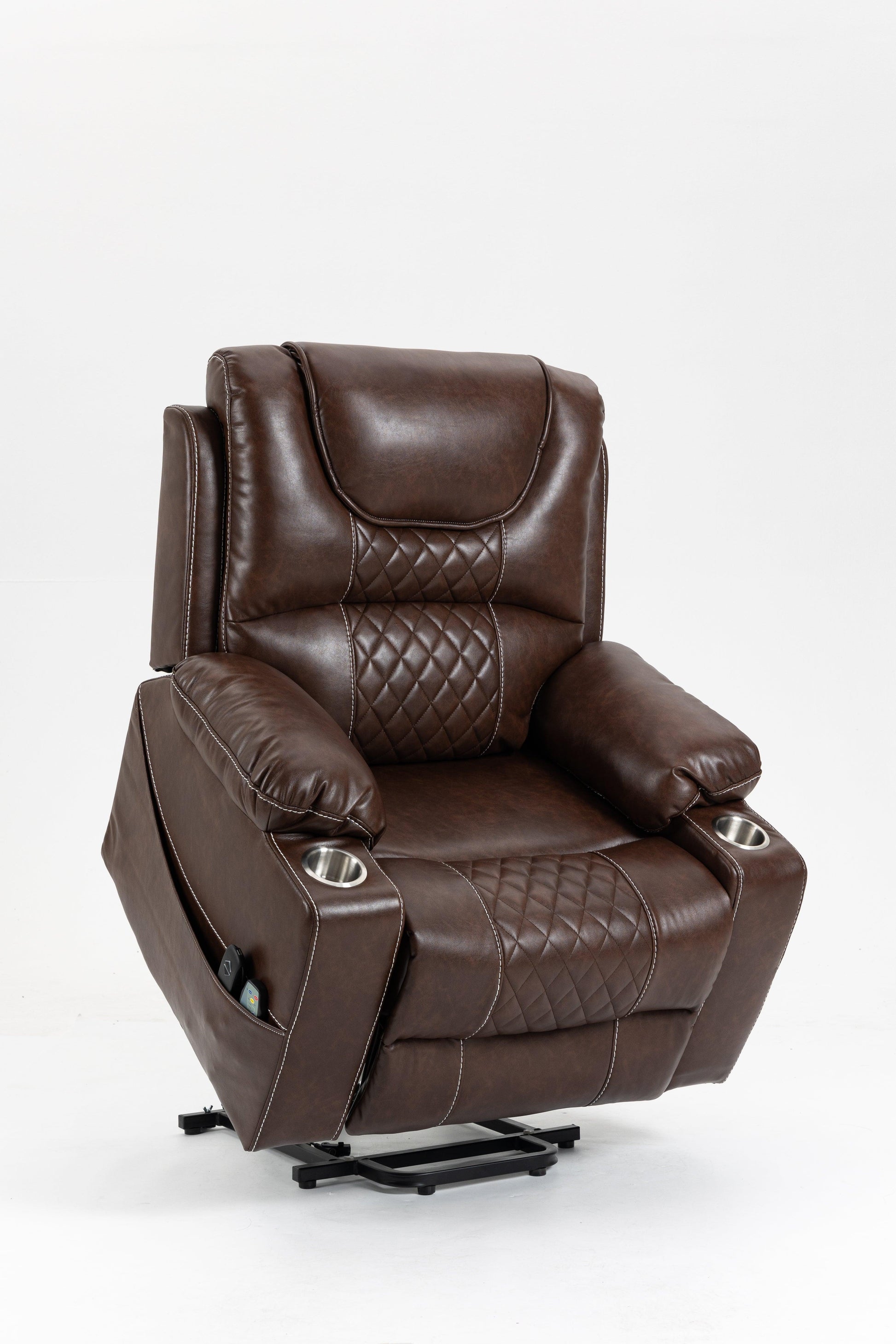Oversized Lift Recliner Chair with Dual OKIN Silent Lift Motor, Multi-Function Massage, and Cup Holders, Brown FredCo