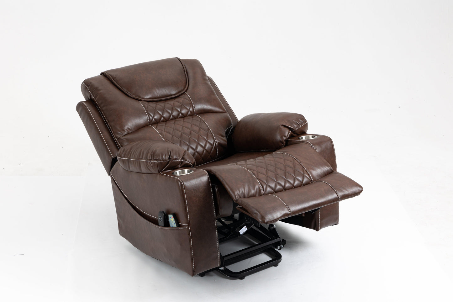 Oversized Lift Recliner Chair with Dual OKIN Silent Lift Motor, Multi-Function Massage, and Cup Holders, Brown FredCo
