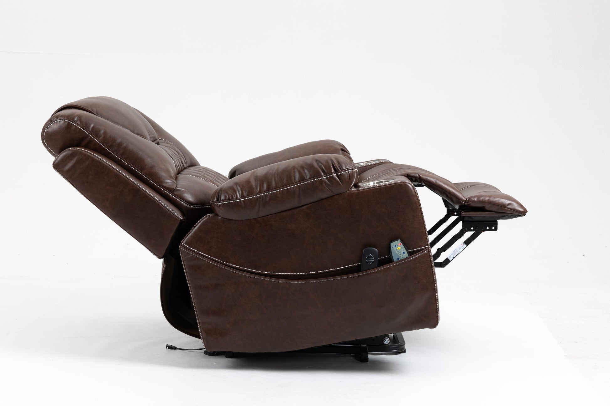 Oversized Lift Recliner Chair with Dual OKIN Silent Lift Motor, Multi-Function Massage, and Cup Holders, Brown FredCo