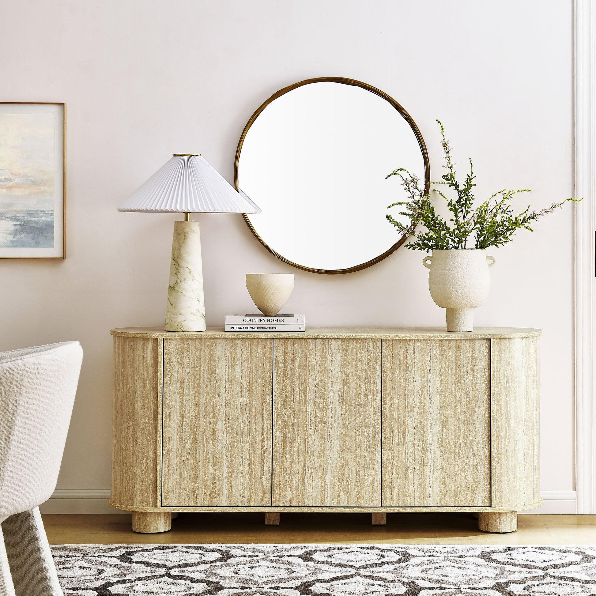 Overture 63” Oval Faux Travertine Sideboard by Modway FredCo