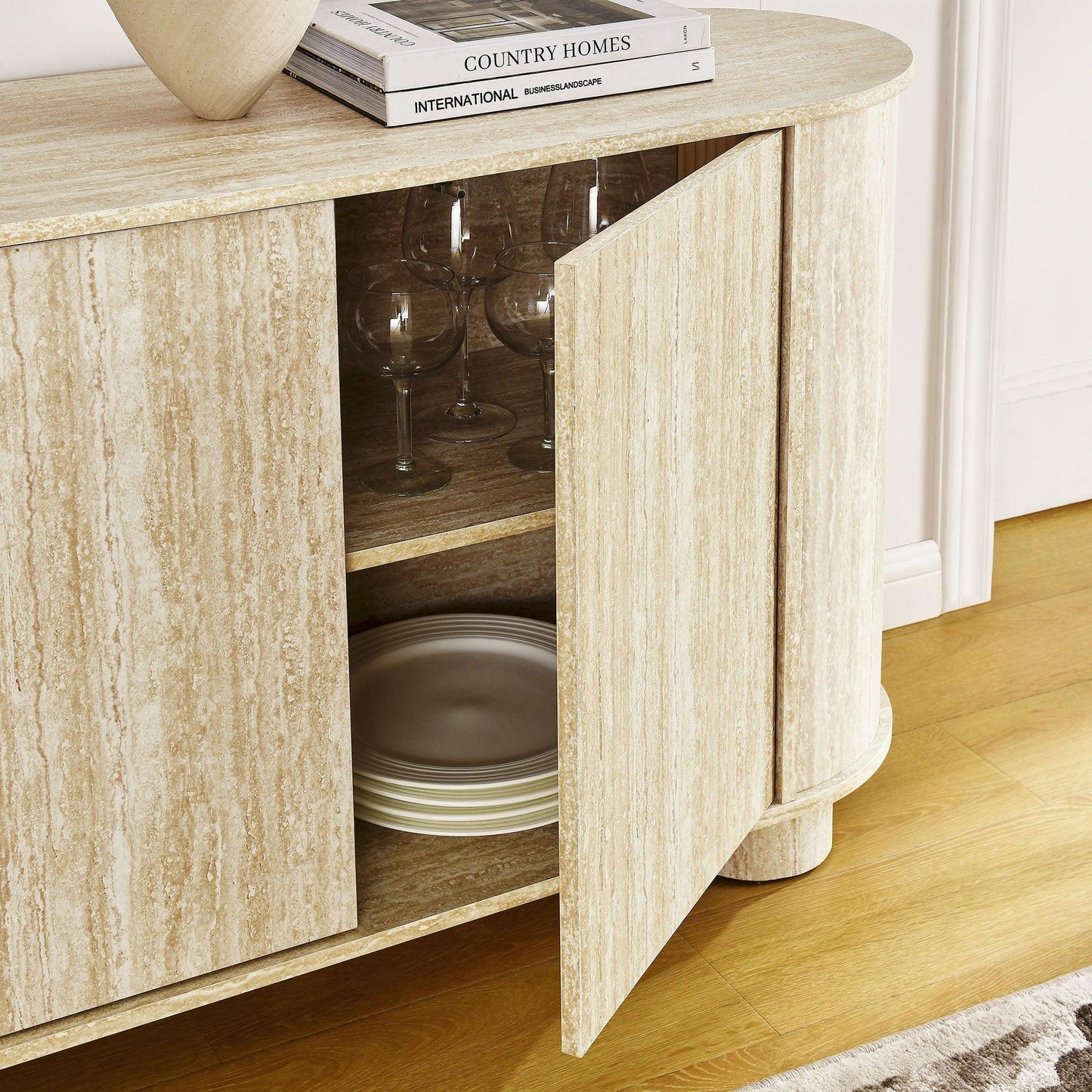 Overture 63” Oval Faux Travertine Sideboard by Modway FredCo