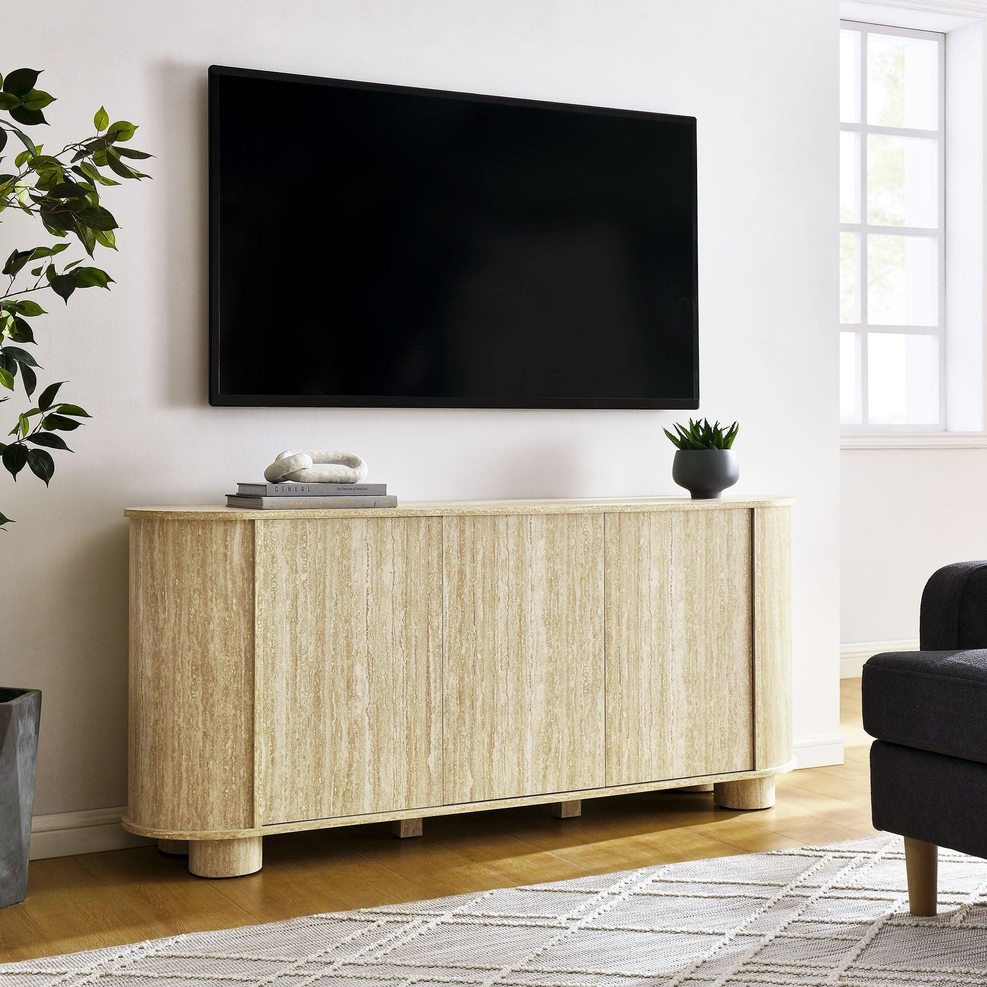 Overture 63” Oval Faux Travertine Sideboard by Modway FredCo