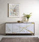 Paavan White Marble Paint Oak & Champagne Finish Console Cabinet FredCo