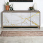 Paavan White Marble Paint Oak & Champagne Finish Console Cabinet FredCo