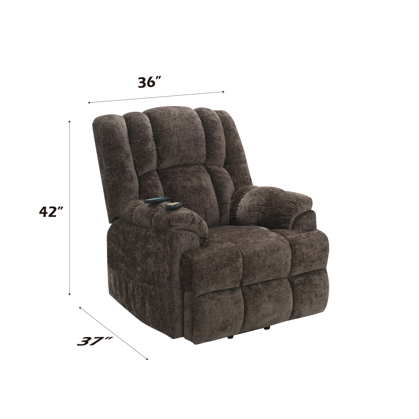 Pacay Brown Chenille Power Motion Recliner with Lift, Heating & Massage Function FredCo