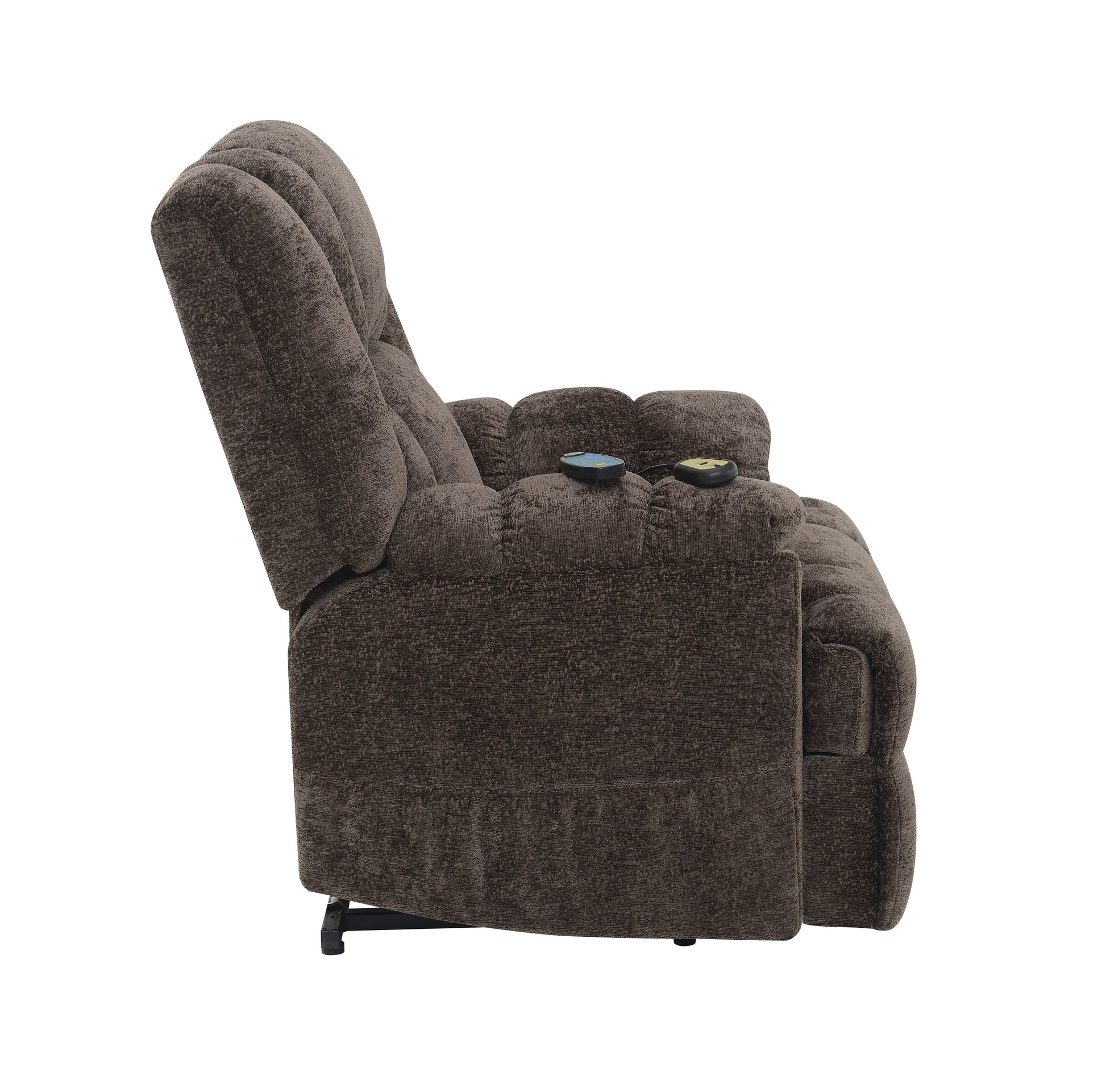 Pacay Brown Chenille Power Motion Recliner with Lift, Heating & Massage Function FredCo