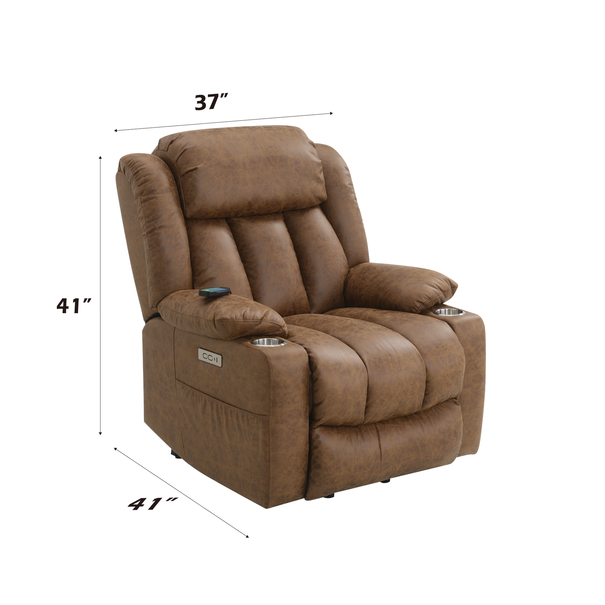 Pacay Brown Leather Aire Power Motion Recliner with Lift, Heating & Massage Function FredCo