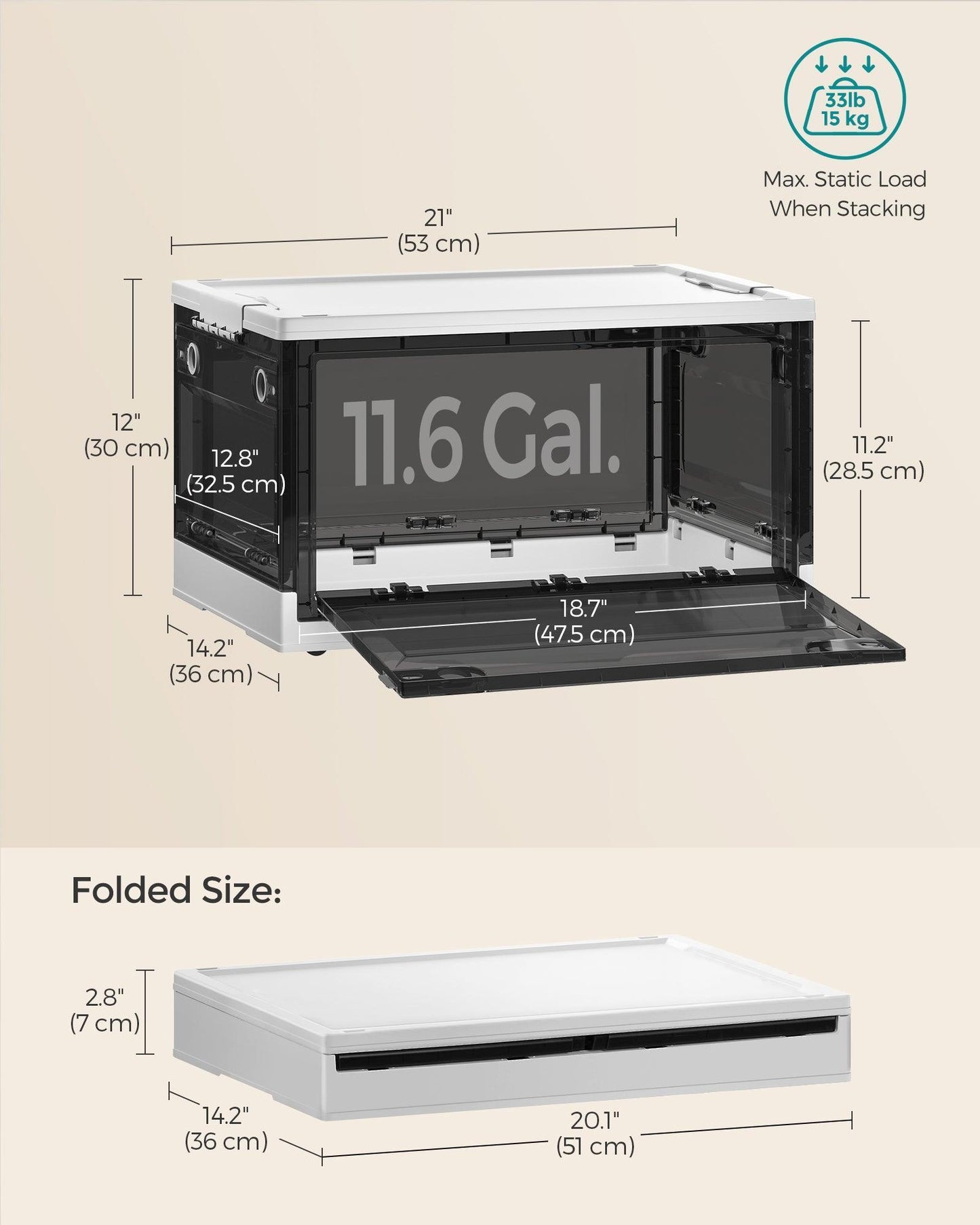 Pack of 1 Storage Bins 44L White and Gray FredCo
