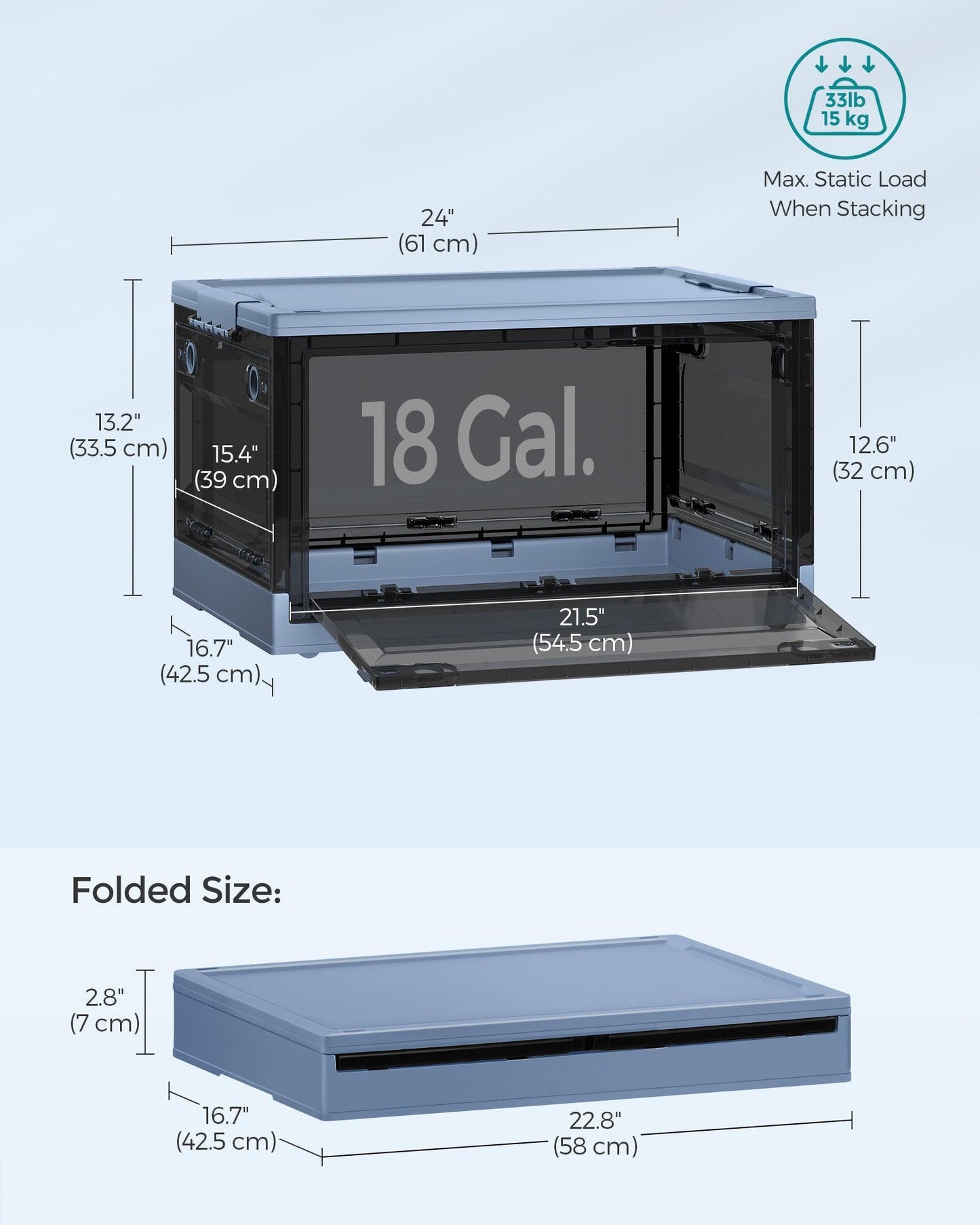 Pack of 1 Storage Bins 68L Blue and Gray FredCo