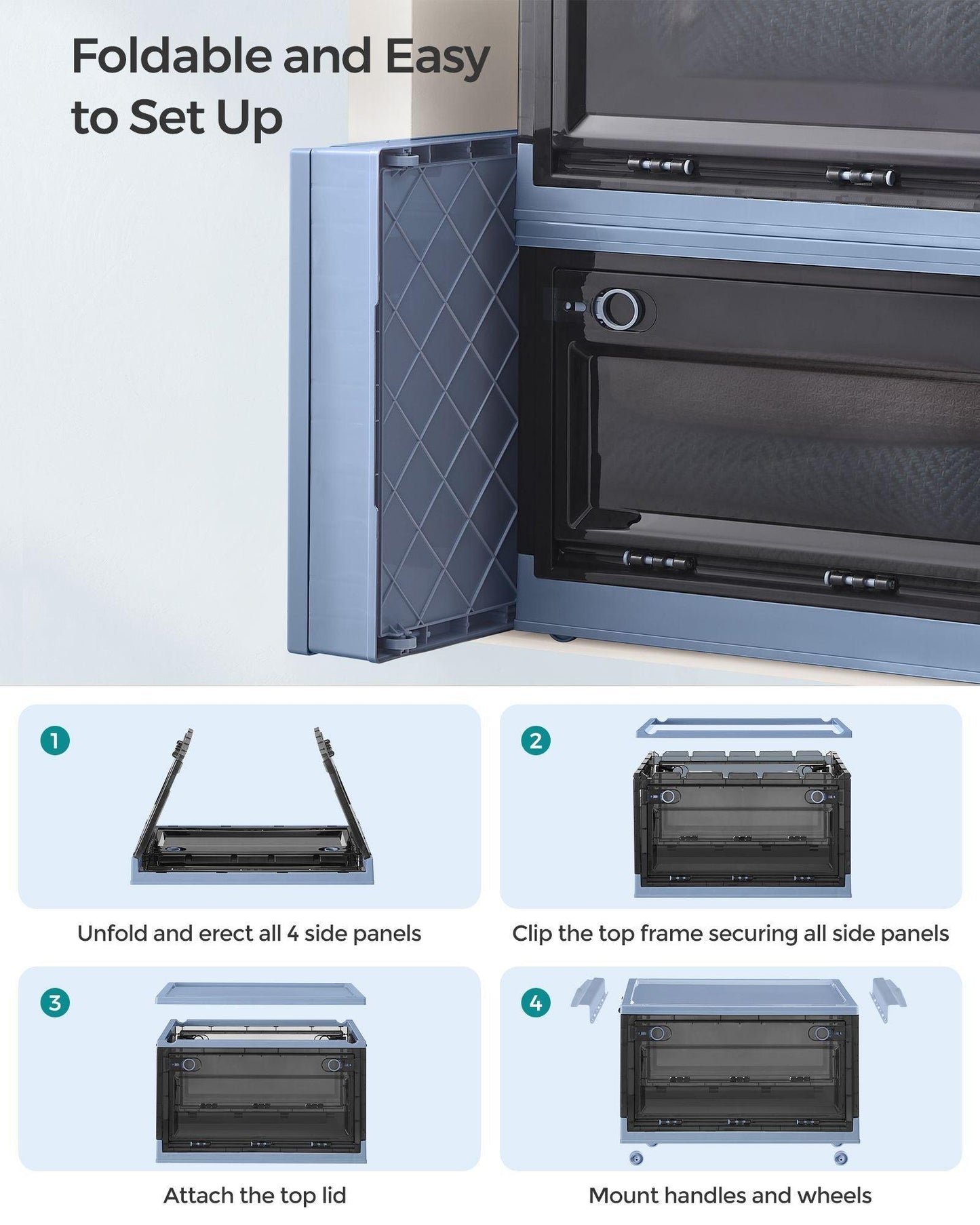 Pack of 1 Storage Bins 68L Blue and Gray FredCo