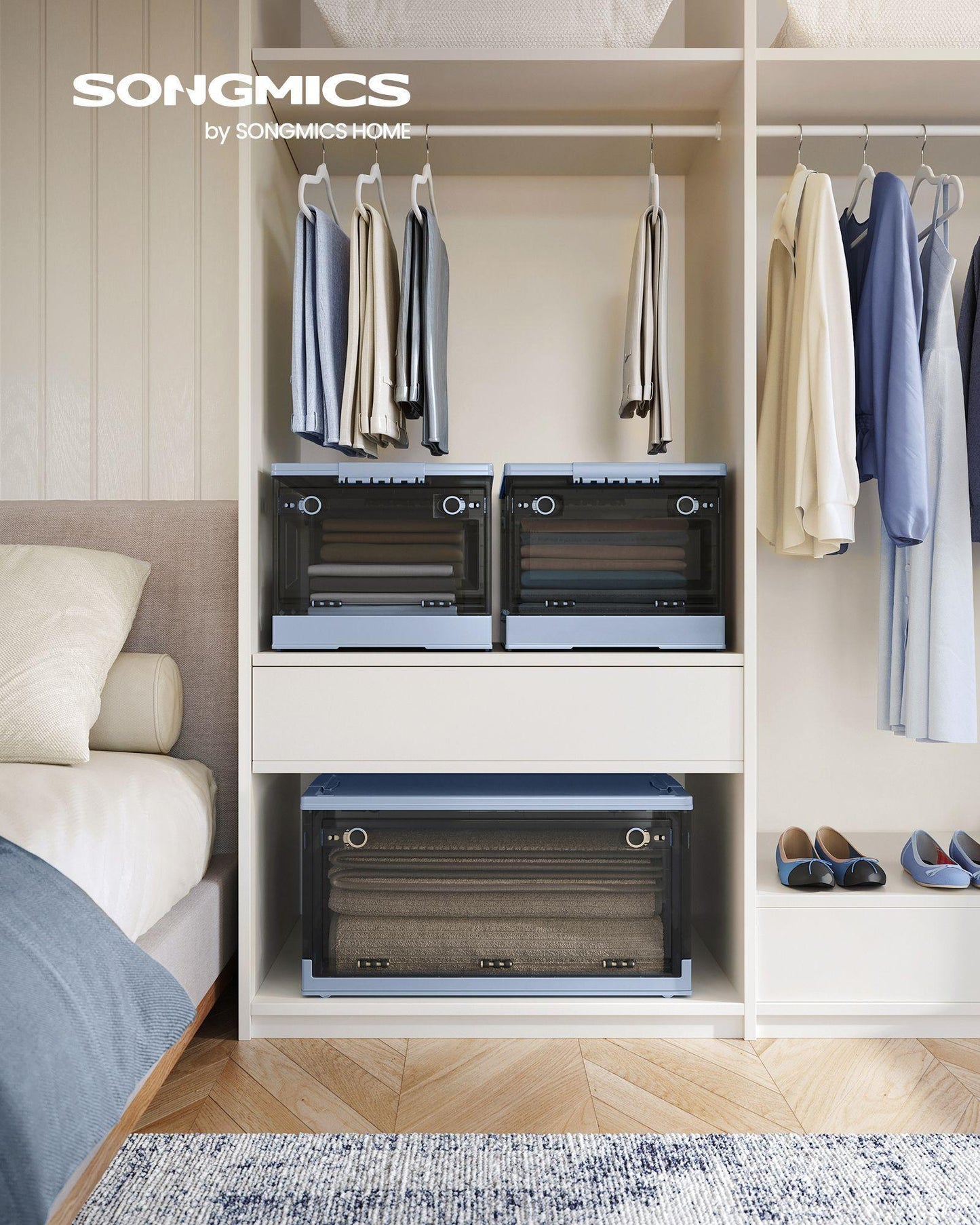 Pack of 2 Storage Bins 44L Blue and Gray FredCo