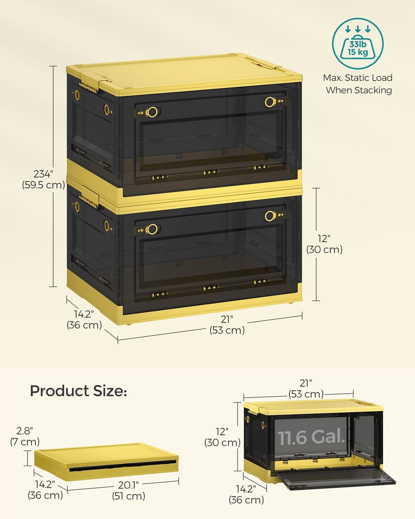 Pack of 2 Storage Bins 44L Yellow and Gray FredCo