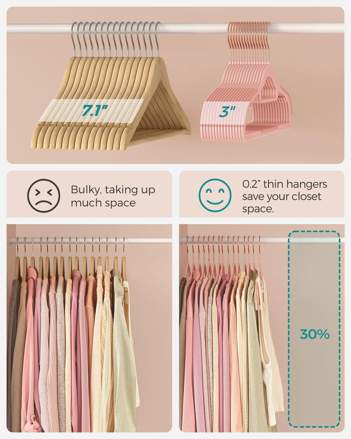 Pack of 50 Non-Slip Coat Hangers with360° Swivel Hook FredCo
