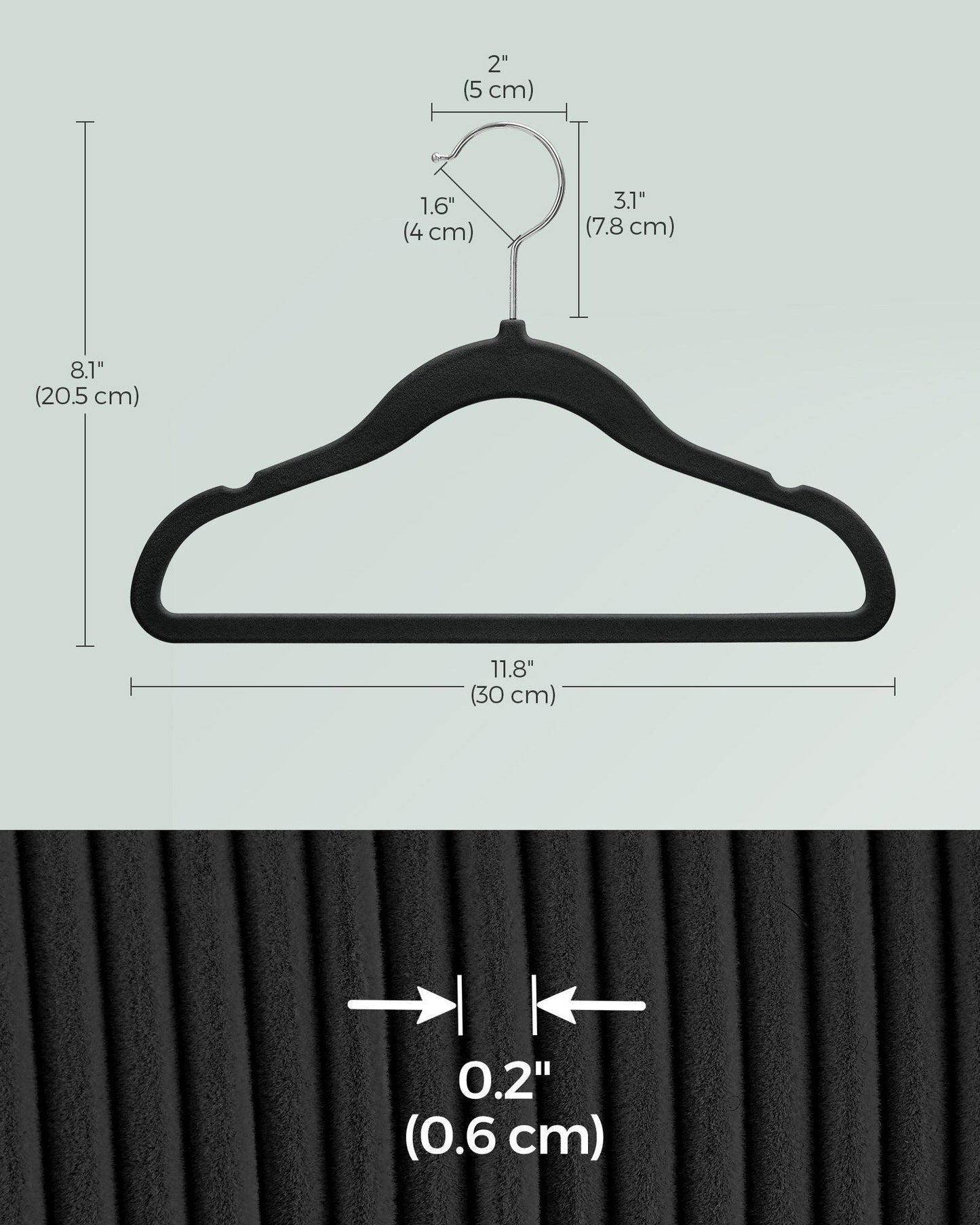 Pack of 50 Velvet Baby Hangers Ink Black FredCo