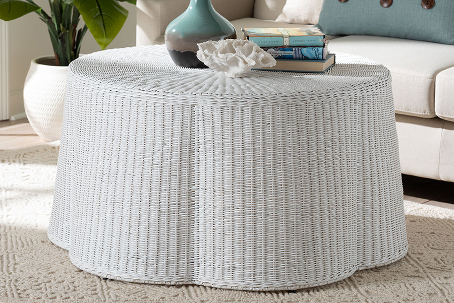 Palm Scalloped Natural Rattan Coffee Table FredCo