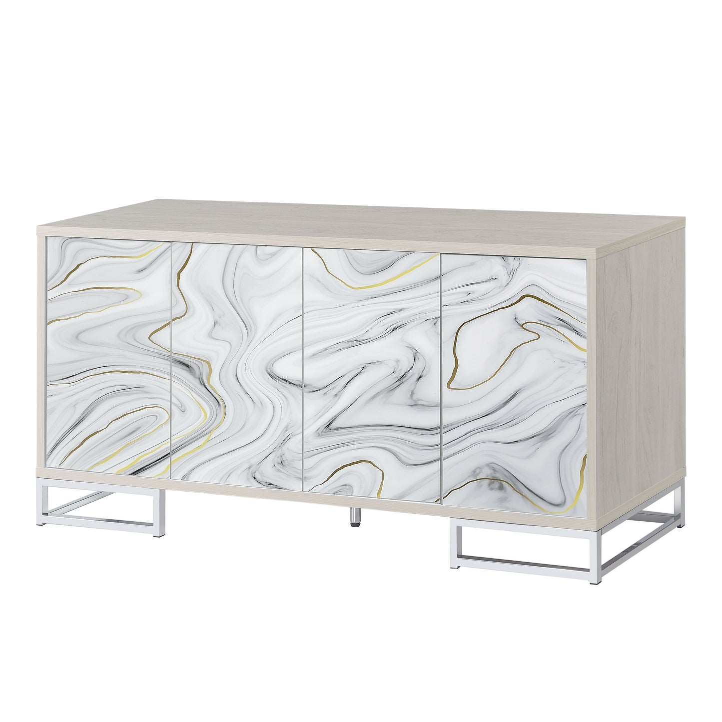 Panos White Marcle Paint & Chrome Finish Console Cabinet FredCo