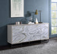 Panos White Marcle Paint & Chrome Finish Console Cabinet FredCo