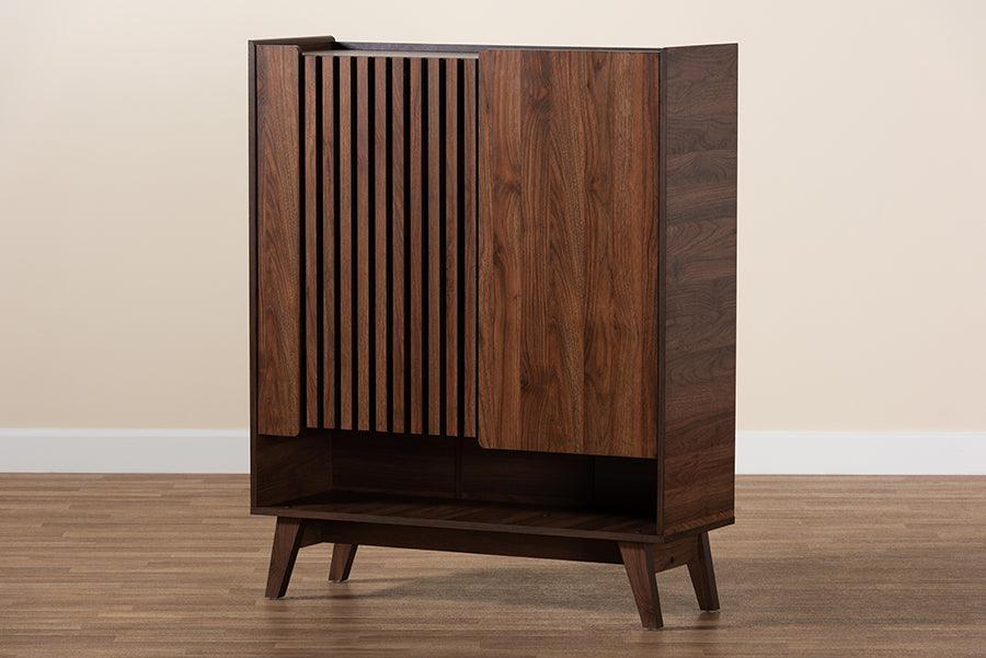Paricia Mid-Century Modern Walnut Brown Finished Wood Shoe Cabinet FredCo