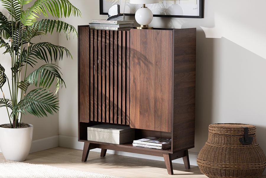 Paricia Mid-Century Modern Walnut Brown Finished Wood Shoe Cabinet FredCo