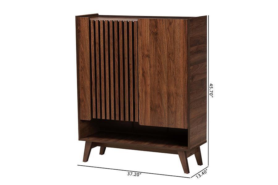 Paricia Mid-Century Modern Walnut Brown Finished Wood Shoe Cabinet FredCo