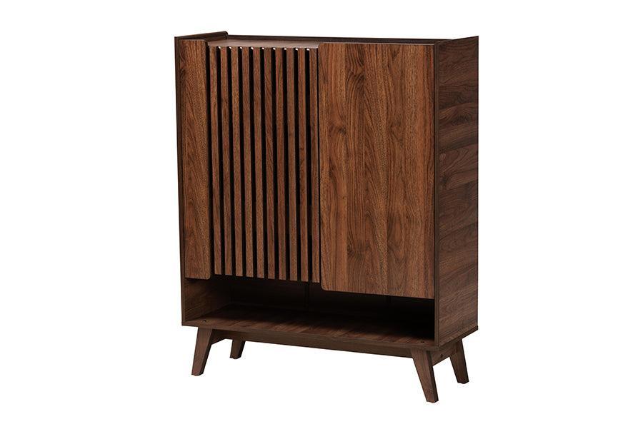 Paricia Mid-Century Modern Walnut Brown Finished Wood Shoe Cabinet FredCo