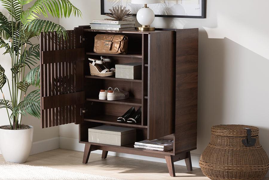 Paricia Mid-Century Modern Walnut Brown Finished Wood Shoe Cabinet FredCo