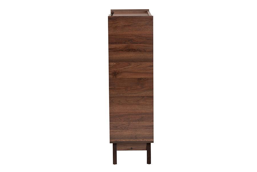Paricia Mid-Century Modern Walnut Brown Finished Wood Shoe Cabinet FredCo
