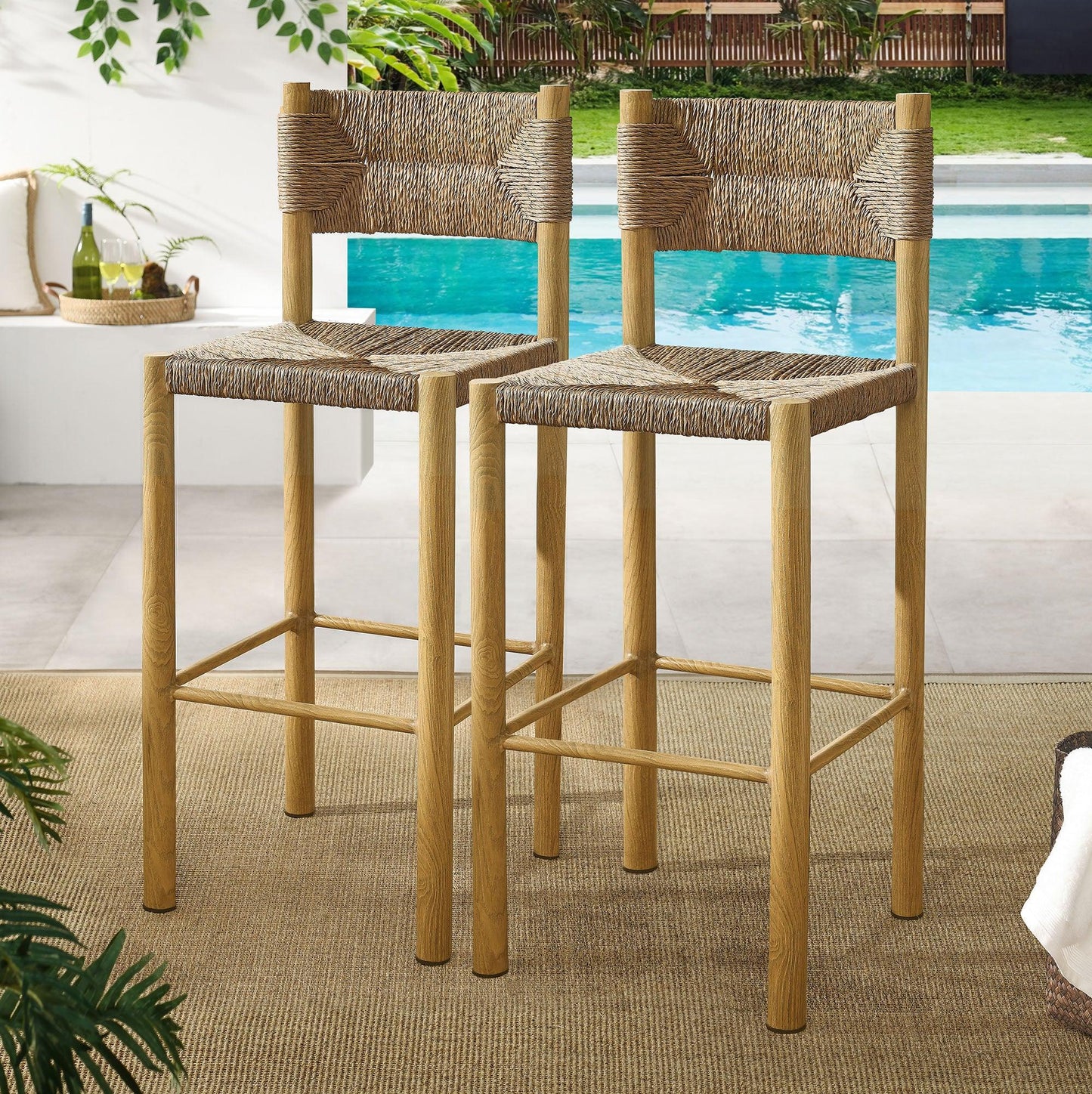 Parkland Outdoor Patio Rattan and Aluminum Bar Stools Set of 2 by Modway FredCo
