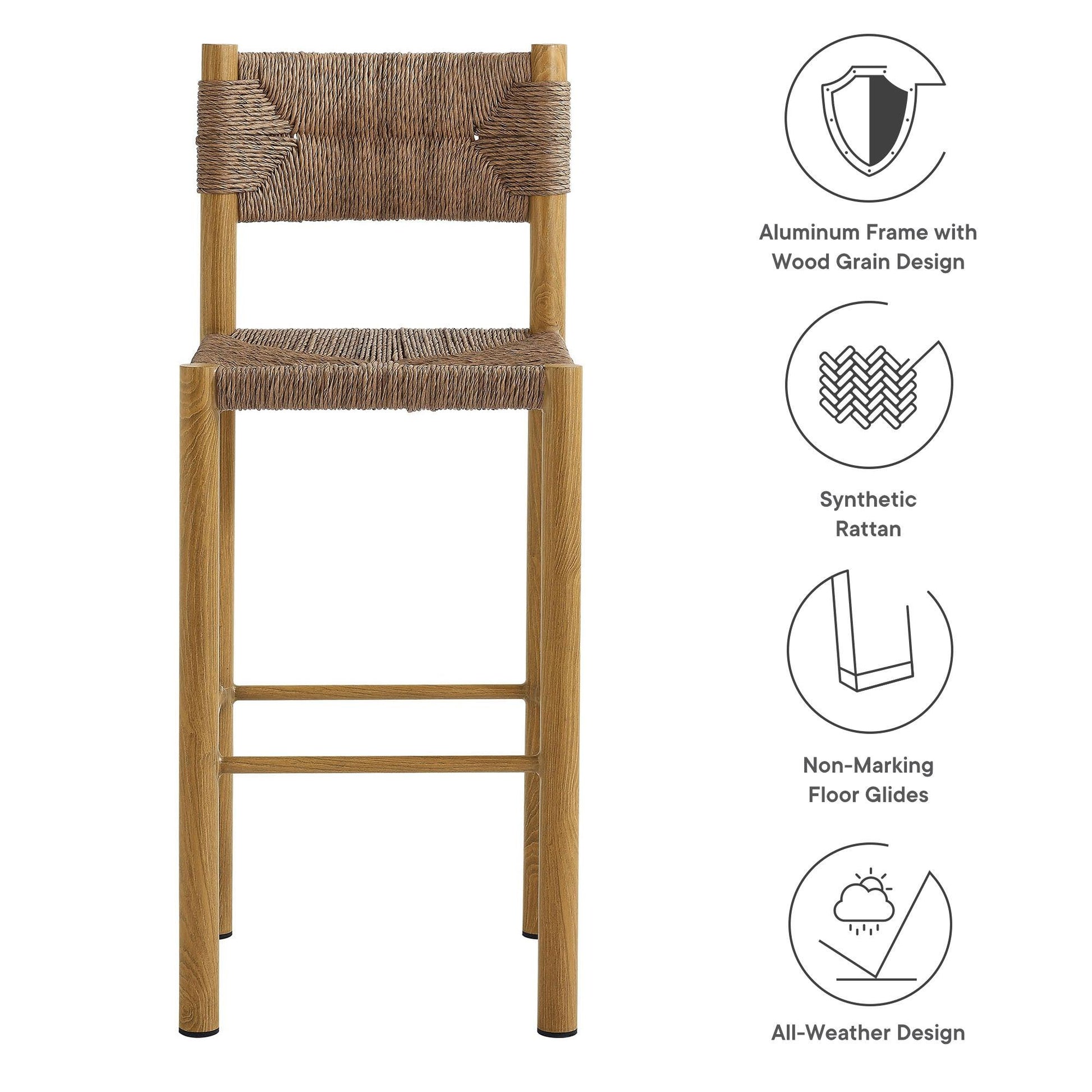 Parkland Outdoor Patio Rattan and Aluminum Bar Stools Set of 2 by Modway FredCo