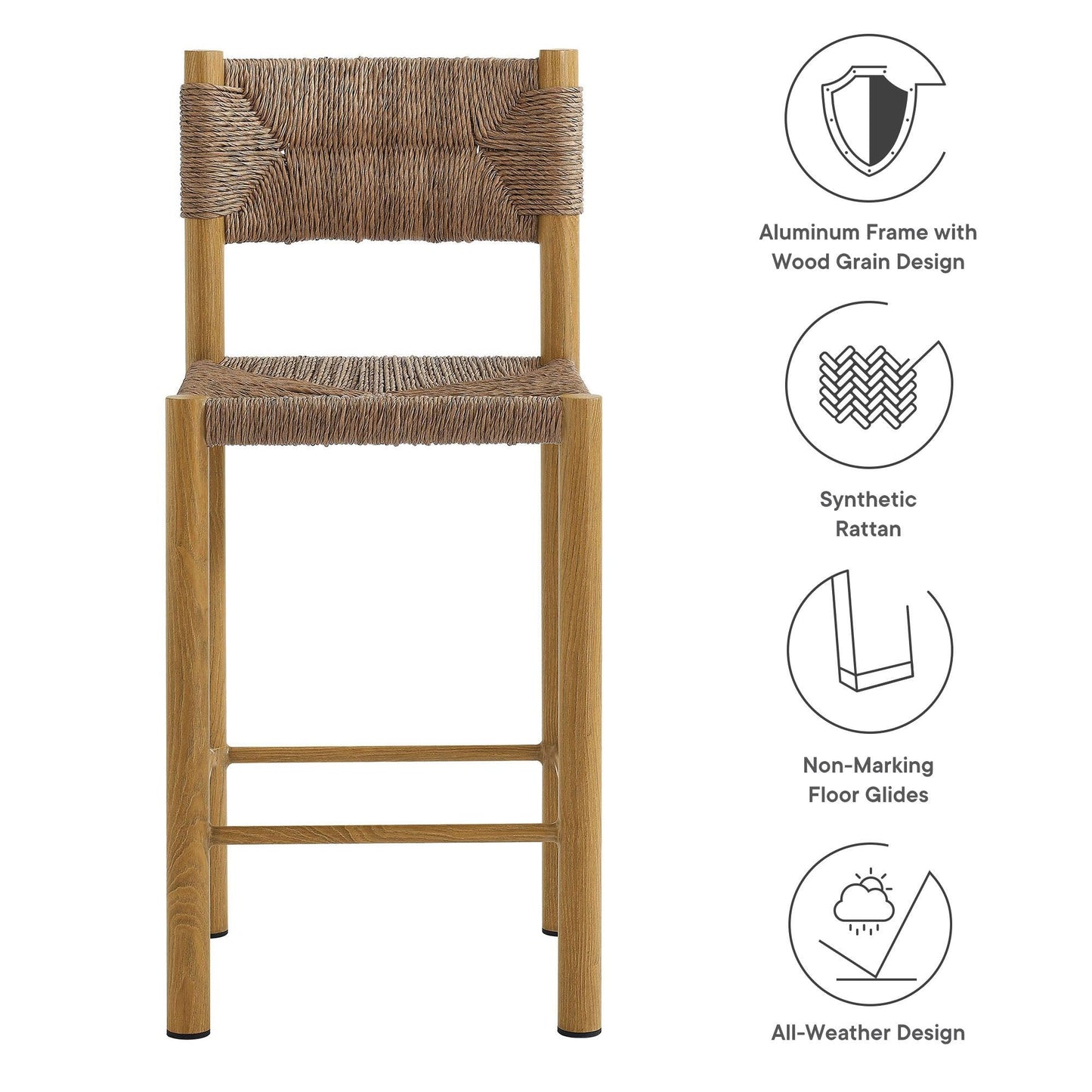 Parkland Outdoor Patio Rattan and Aluminum Counter Stools Set of 2 by Modway FredCo